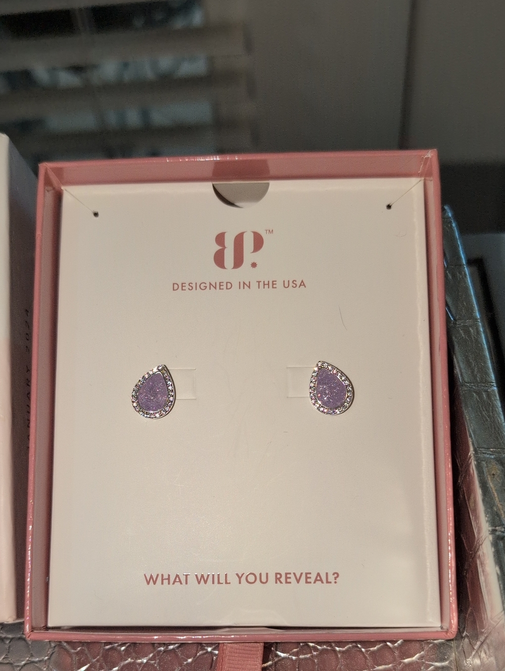 Purple Teardrop Stud Earrings by Bomb Party- New In Box